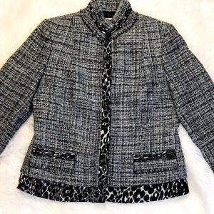 TAHARI Black White Tweed Animal Zebra Print Blazer